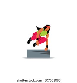 Parkour athlete jumping. Risky Girl vault.. Free running, youth, sport and lifestyle concept. Vector Illustration. Branding Identity Corporate logo design template Isolated on a white background