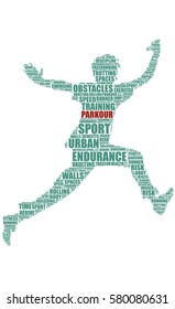 parkour athlete silhouette vector tag cloud