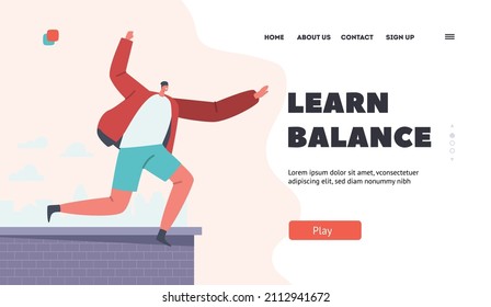 Parkour Extreme Stunts Landing Page Template. Young Man Jumping Over Walls and Barriers on Street. Teenager Character Urban Sports Active Lifestyle, Training Tricks. Cartoon People Vector Illustration