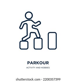 parkour icon from activity and hobbies collection. Thin linear parkour, extreme, action outline icon isolated on white background. Line vector parkour sign, symbol for web and mobile