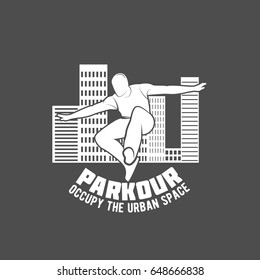 Parkour icon, badge, logo, design elements. Free running, youth, sport and lifestyle concept. City sport human pose