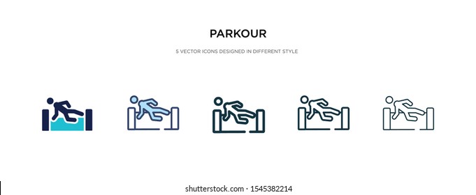 parkour icon in different style vector illustration. two colored and black parkour vector icons designed in filled, outline, line and stroke style can be used for web, mobile, ui