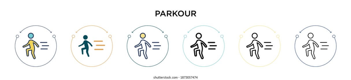 Parkour icon in filled, thin line, outline and stroke style. Vector illustration of two colored and black parkour vector icons designs can be used for mobile, ui, web