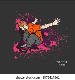 Parkour Jumping man on a background of blots. Outdoor sport. Vector illustration
