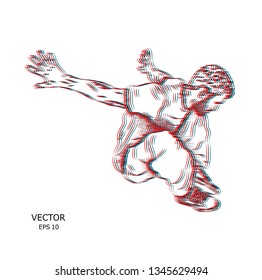 Parkour Jumping man. Outdoor sport. 3D effect. Glitch art. Hipster style and fashion concept, Vector illustration.