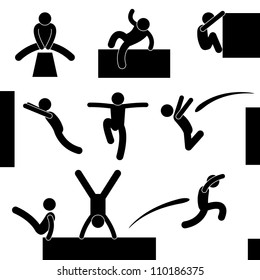 Parkour Man Jumping Climbing Leaping Acrobat Icon Symbol Sign Pictogram