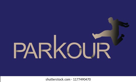 Parkour is a man. Leap forward. Vector in a minimalistic style. Silhouette of a man with gradient fills. Print for fabric.