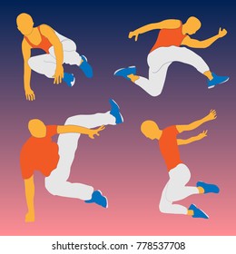 Parkour Practitioner illustration flat vector elements. Will be perfect for t-shirts, textile, banner, postcard, poster.