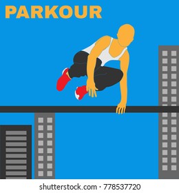 Parkour Practitioner illustration flat vector elements. Will be perfect for t-shirts, textile, banner, postcard, poster.