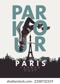 PARKOUR SILHOUETTE CON PARÍS CITY SKYLINE