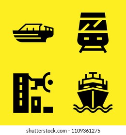 parkour, speedboat, ship and train vector icon set. Sample icons set for web and graphic design