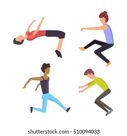 Parkour trick people extreme sport cartoon vector silhouette or city sport parkour trick people pose