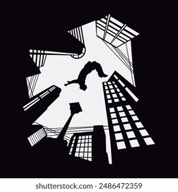 PARKOUR T-SHIRT DESIGN BLACK AND WHITE VECTOR