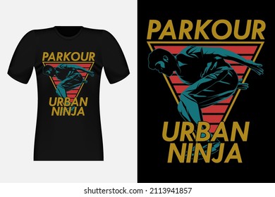 Parkour Urban Ninja Silhouette Vintage T-Shirt Design Illustration