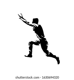 Parkour, young man jumping, extreme street sport. Isolated vector silhouette, ink drawing