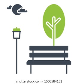 Parks Garden Bench Cloud Light Scene Outdoor Concept Vector Icon