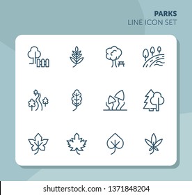 Parks line icon set. Tree, leaf, plant, flora. Nature concept. Can be used for topics like hiking, forest, country