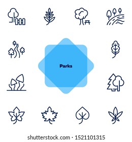 Parks line icon set. Tree, leaf, plant, flora. Nature concept. Can be used for topics like hiking, forest, country