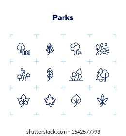 Parks line icon set. Tree, leaf, plant, flora. Nature concept. Can be used for topics like hiking, forest, country