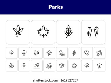 Parks line icon set. Tree, leaf, plant, flora. Nature concept. Can be used for topics like hiking, forest, country