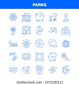 Parks Line Icons Set For Infographics, Mobile UX/UI Kit And Print Design. Include: Drums, Instrument, Music, Map, Location, Park, Parking, World, Icon Set - Vector