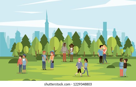 parkscape with couples