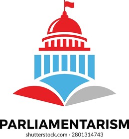 Parliament building dome with flag emblem political institution flat vector illustration