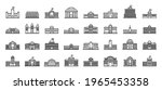 Parliament building icons set. Outline set of parliament building vector icons for web design isolated on white background