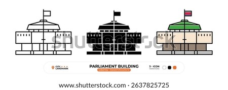 Parliament Building Line Icon, Lobamba, Eswatini,Swaziland Landmark Silhouette, Color Vector, Editable Stroke.