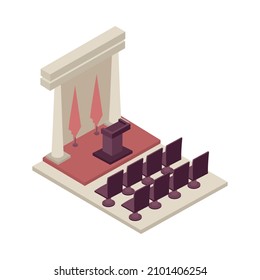 Parliament chamber interior with empty seats isometric icon 3d vector illustration