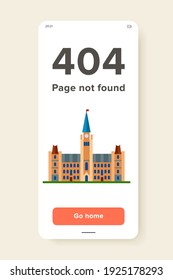 Colina del Parlamento en el ícono vector de Ottawa. Lugar de referencia, Gobierno canadiense, turismo en Canadá. Concepto de Canadá. Se puede usar para temas como turismo, arquitectura, símbolo pictorial