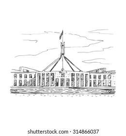 Parliament House in the Canberra, ACT, Australia. Vector freehand pencil sketch. svg