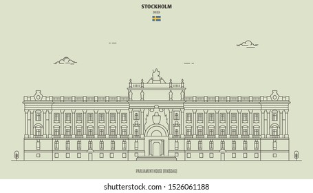 Parliament house (Riksdag) in Stockholm, Sweden. Landmark icon in linear style