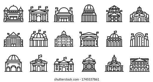 Parliament icons set. Outline set of parliament vector icons for web design isolated on white background