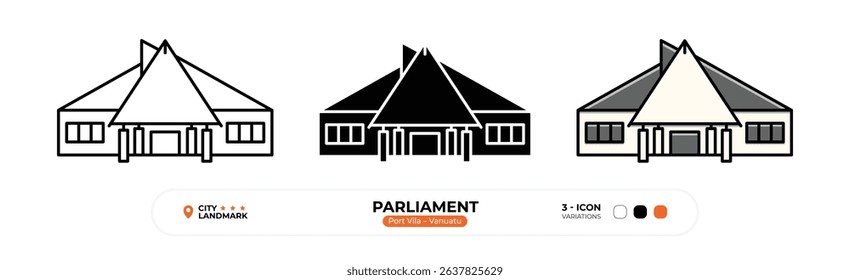 Parliament Line Icon, Honiara, Port Vila, Vanuatu Landmark Silhouette, Color Vector, Editable Stroke.