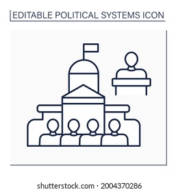 Parliament line icon. Legislative body of government. Elected politicians make laws for country.Political system concept.Isolated vector illustration.Editable stroke