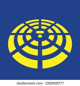 Parliament sign in color of European Union flag, EU government symbol, yellow isolated on blue background, vector illustration.