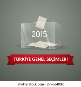 Parliamentary elections in Turkey 2015. Transparent clear election ballot box for collecting votes with gradient background. English: Turkey General Elections