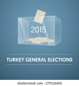 Parliamentary elections in Turkey 2015. Transparent clear ballot box and vote. Voting box with envelope. Gradient Background Vector.