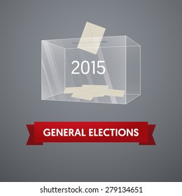 Parliamentary elections in Turkey 2015. Transparent clear ballot box and vote. Voting box with envelope. Gradient Background Vector.