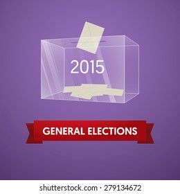Parliamentary elections in Turkey 2015. Transparent clear ballot box and vote. Voting box with envelope. Gradient Background Vector.