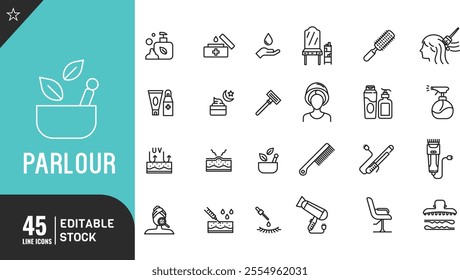 Parlour line editable icon set. Skin care, spa treatments vector illustration.