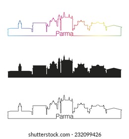 Parma skyline linear style with rainbow in editable vector file