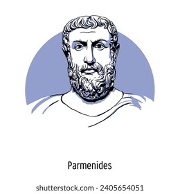 Parmenides of Elea is an ancient Greek philosopher, the main representative of the Eleatic school. Hand drawn vector illustration