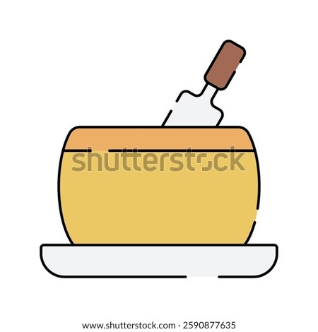 Parmesan Cheese Wheel Icon Flat design, cheese wheel with knife, perfect for food branding and culinary graphics.