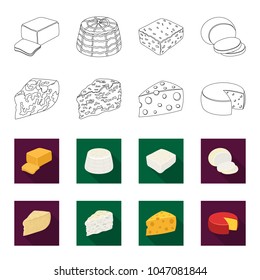 Parmesan, roquefort, maasdam, gauda.Different types of cheese set collection icons in outline,flet style vector symbol stock illustration web.