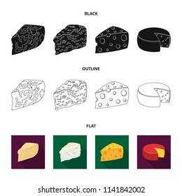 Parmesan, roquefort, maasdam, gauda.Different types of cheese set collection icons in black,flat,outline style vector symbol stock illustration web.