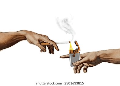 Parody of The Creation of Adam painting.
Light a smoking fire with smoke