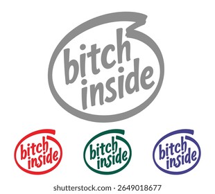 Uma paródia do logotipo Intel exibindo a frase "cadela dentro" em cinza, vermelho, verde e roxo em um fundo branco.