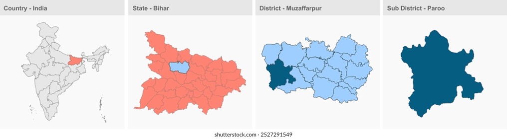 Paroo map (District Muzaffarpur , State Bihar, Republic of India), MuzaffarpurDistrict, Bihar State, Republic of India, Government of Bihar, Indian territory, Eastern India, politics, village, tourism